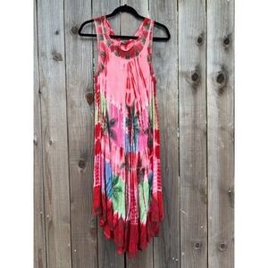 Tie Dye Dress Viscose Sleeveless Midi Dress Casual Beach Cover Up Free Size